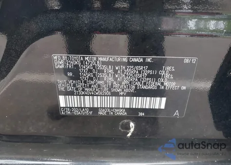 2012 Toyota Rav4 Limited V6 из США, поврежденный, VIN 2T3DK4DV4CW082906